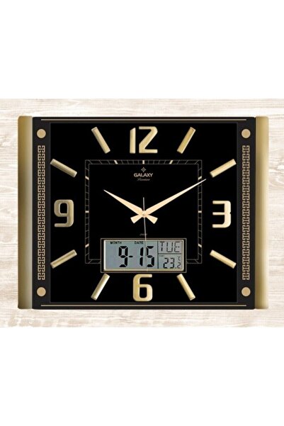 Genel Markalar Siyah Dijital Duvar Saati, Gold Premium Kabartma Rakam, Şık ve...