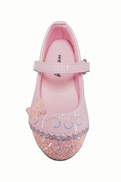 welissa Soft Patent Leather Ballerinas - Pink, Glitter and Butterfly Patterned Girls