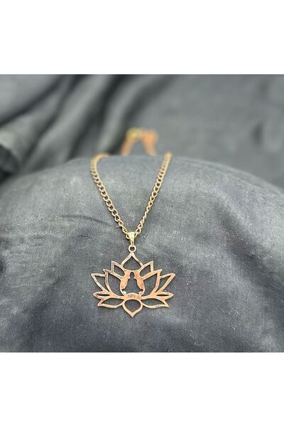 KAVELE %100 Gerçek Saf Bakır Motifli Bakır Kolye -Lotus Çiçekli Kolye