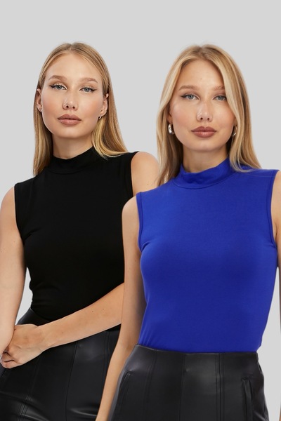 LAENT بلاك ساكس بلو - طقم بدلة نسائية بدون أكمام مكون من قطعتين