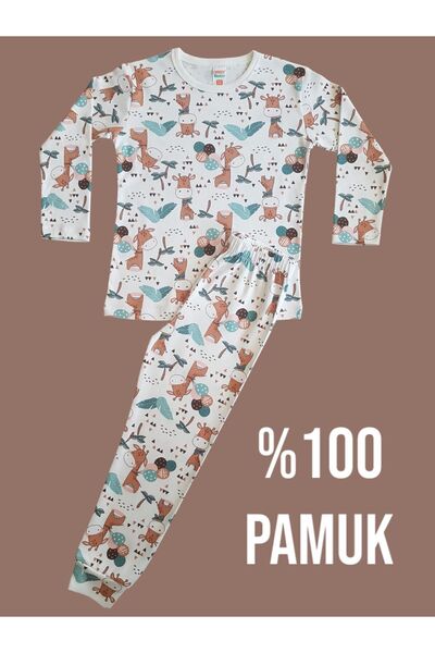 Çamaşır Bahçesi Long Sleeve Patterned Children's Pajama Set#printed children's pajamas#laundry garden#with giraffe