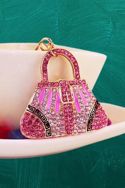 Dünyadan Hediyeler Pink Crystal Stone Detailed Keychain Bag - No.1