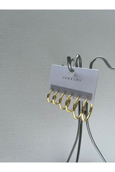 BU Wear 6 Pieces Stainless Hoop Earrings - 3 Different Sizes