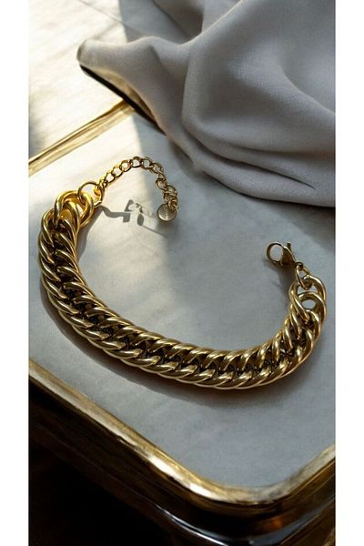 İNN JEWELLERY Anti-tarnish and Anti-allergic Steel Bracelet - Thick Chain and Figured Design (2 Years Warranty)