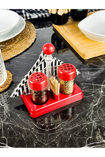 ESA STORE 2-Piece Red Colored Spice Jar Chili and Thyme Set - Napkin Holder and Toothpick Holder