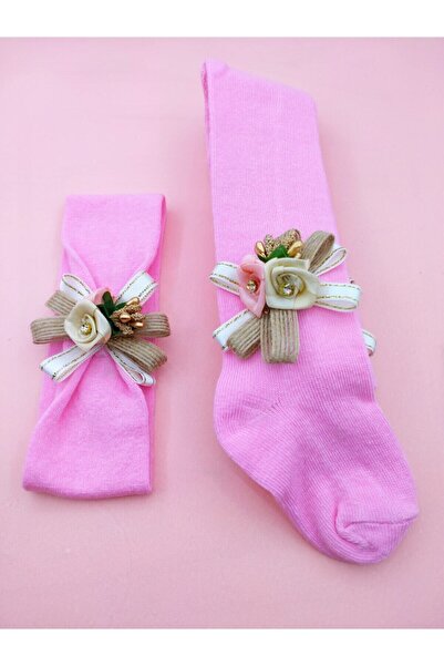 BUKAWEAR Baby Girl Pink Pantyhose and Bandana Set of 2