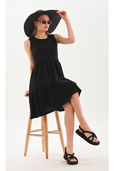 DEVRİMAY TEKSTİL Μαύρο καλοκαιρινό φόρεμα με τιράντες