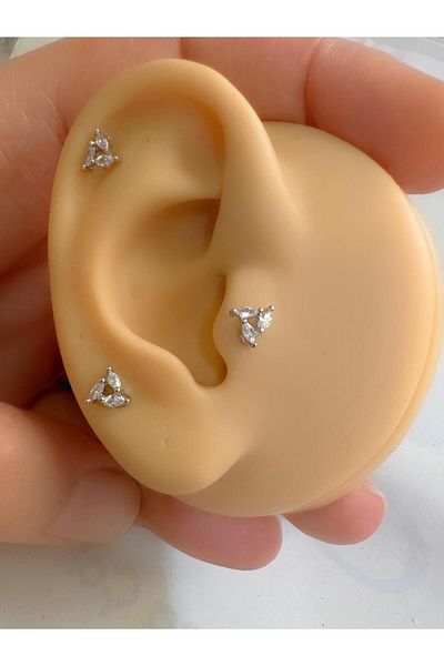 Arescollection Zircon BAGET 1 Piece Jewelled Piercing Earring - Tragus Helix Earlobe Cartilage Compatible