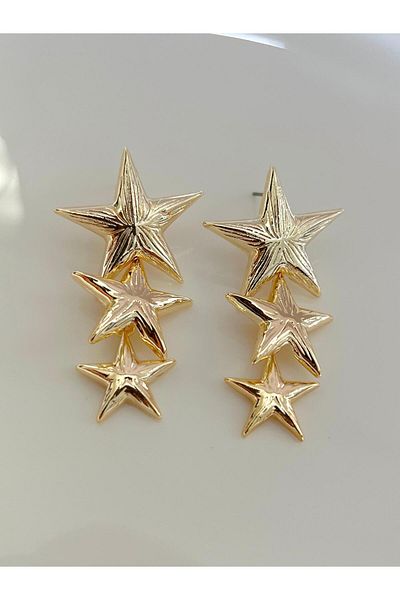 Arescollection Star Patterned Steel Women's Earrings - Dangle Style