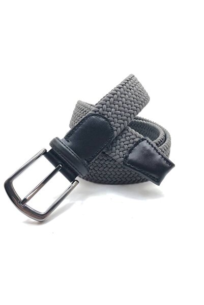 GİRAY ANTRASİT (KOYU GRİ) ELASTİK ÖRGÜ ESNEK UNİSEX GERÇEK DERİ DETAYLI KEMER