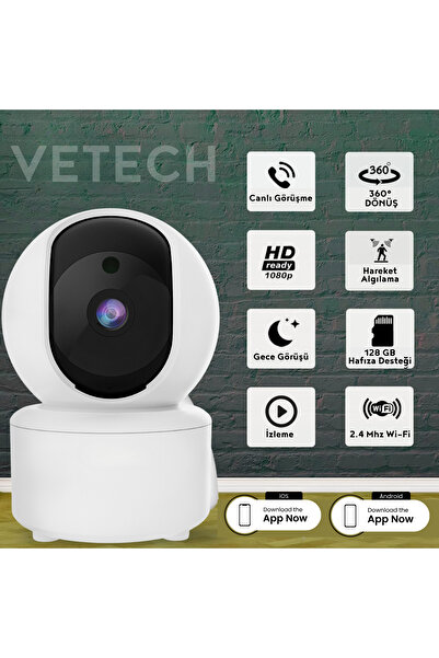 Vetech Akıllı İç Mekan Kamerası Bebek Kamerası / Ofis / Ev İçin Mikrofonlu Wi-Fi Kamera