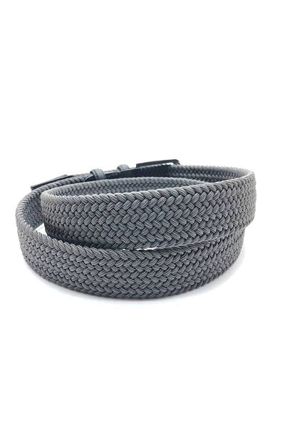 GİRAY Anthracite (Dark Gray) - Unisex Flexible Elastic Knitted Belt with Genuine Leather Detail