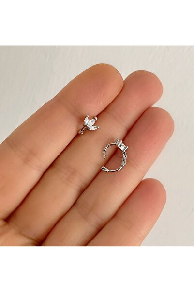 Arescollection ZİRKON TAŞLI 1 ADET LOTUS TRAGUS HELİX KIKIRDAK LOBE UYUMLU HALKA PİERCİNG KÜPE