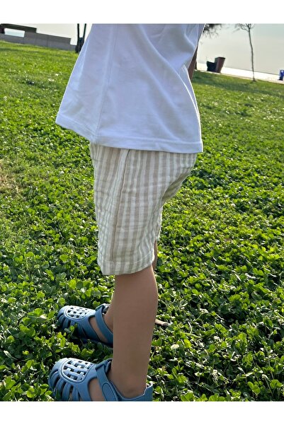 runbaby Beige Striped 100% Cotton Muslin Baby Shorts - Double Layer