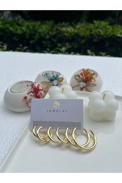 BU Wear 6 Pieces Stainless Hoop Earrings - 3 Different Sizes