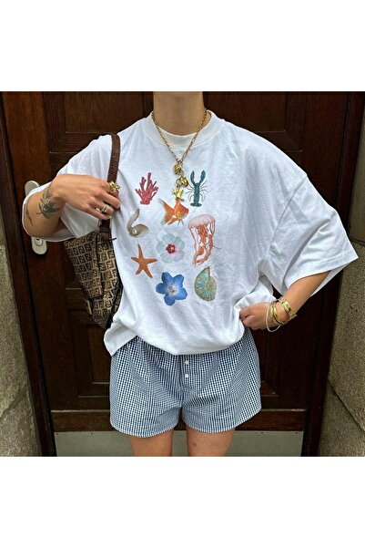 Jose Clothing سلسلة أمالفي - تي شيرت أبيض من القطن العضوي، مقاس كبير، بأكمام ...