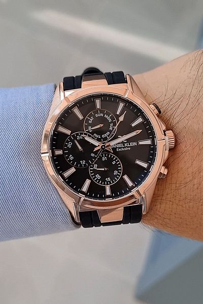 Daniel Klein Exclusive Model Function Black Dial Black Silicone Strap Men's Wristwatch