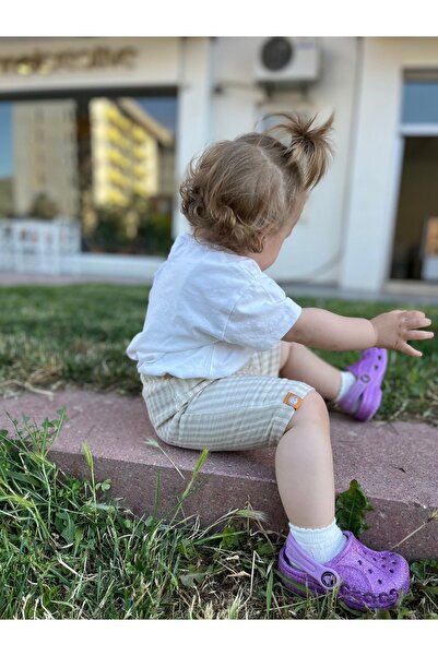 runbaby Beige Striped 100% Cotton Muslin Baby Shorts - Double Layer