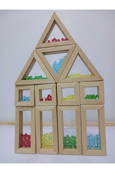 ROOT WOODEN TOYS Waldorf Ahşap 12'li Boncuklu Rainbow Blokları