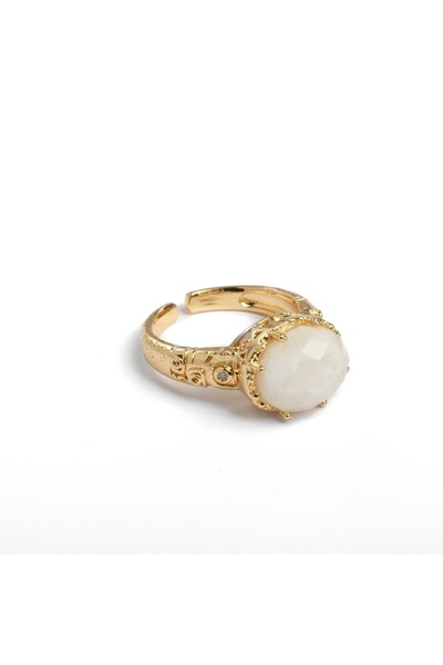 Paleo Ay Taşı Doğal Taş Ayarlanabilir Yüzük