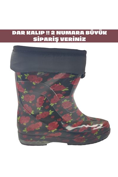 fafatara Red Floral Woolen Boots Waterproof Snow & Rain Boots