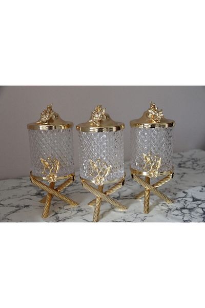 İmera Kalbelek Gold 3-Piece Crystal Jar Set