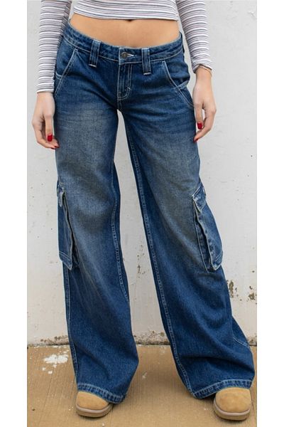 september island Navy Blue Denim Cargo Pants