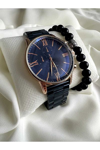 Spectrum Men's Wristwatch and Steel Cord Bracelet Gift