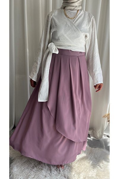 afife Model Yeliz Medine ipeği Pileli Fermuarlı Uzun Etek