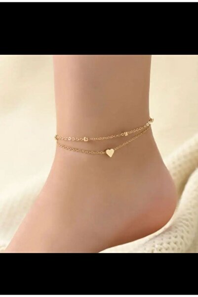 Arescollection kararmaz kalpli  ikili dorika zincirli halhal