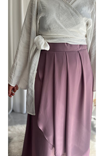 afife Model Yeliz Medine ipeği Pileli Fermuarlı Uzun Etek