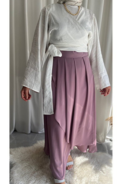 afife Model Yeliz Medine ipeği Pileli Fermuarlı Uzun Etek