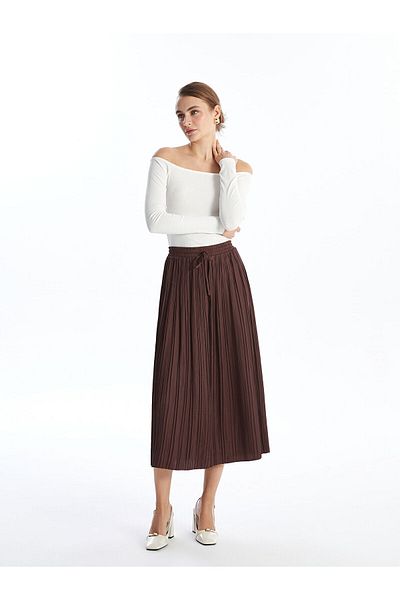 LC Waikiki Damen-Faltenrock aus Satin – LCW mit elastischem Bund