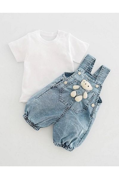 Cimcime Bebe Baby Denim Salopet with Teddy Bear