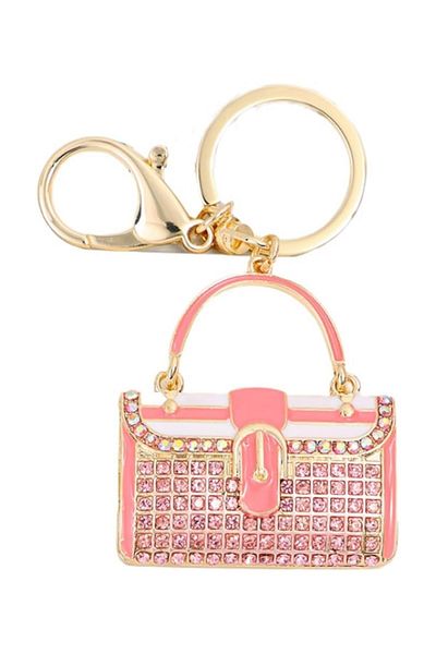 Dünyadan Hediyeler Pink Crystal Stone Detailed Keychain Bag - No.2