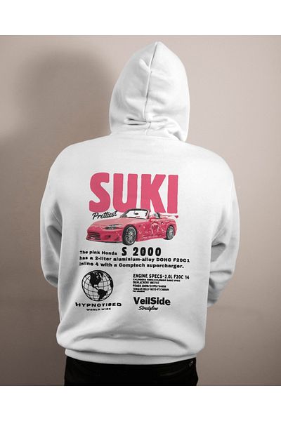 AEMİ Hanorac alb cu glugă supradimensionat - Fast and Furious, imprimat SUKI BACK