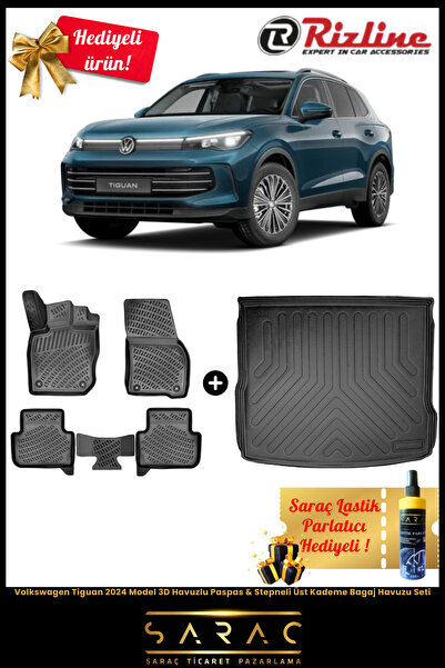Rizline Volkswagen Tiguan 2024 Sonrası 3d Havuzlu Paspas & Stepneli Üst Kadem...