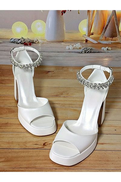 Modavien Pantofi de mireasa de dama cu platforma de 10 cm White Stone