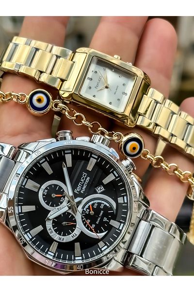 Ferrucci Lover Steel Cord - Couple Wristwatch and Bracelet with Rosary Gift