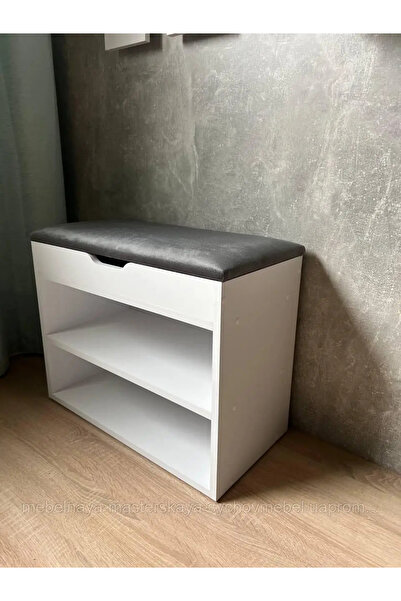 YURKUR MOBİLYA Puflu ayakkabılık siyah beyaz ayakkabı depolama dolabı 5500