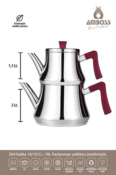 Amboss Ruby Claret Red Bakelite Handle Stainless Steel Medium Size Teapot Suitable for All Stoves