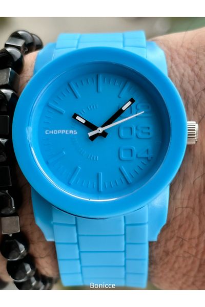 Choppers Brand Turquoise Color Silicone Cord Sports Men's Wrist Watch + Bracelet