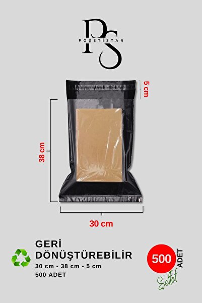 POŞETİSTAN Siyah Şeffaf Cepsiz Kargo Poşeti 30 Cm X 37.5 Cm X 5 Cm - 500 Adet