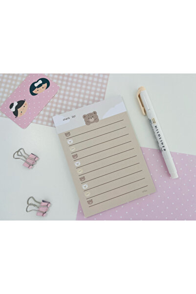 Efsu A6 Baklava Desenli Nude Ayıcık To Do List Memopad/Notepad/Defter