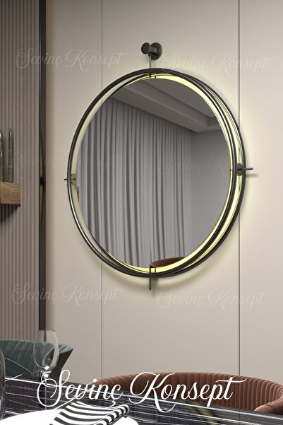 SEVİNÇ KONSEPT Istanbul Siyah Kablosuz Led'li Ayna, Metal Dekoratif Hol Duvar Salon Mutfak Banyo Ofis Makyaj Aynası