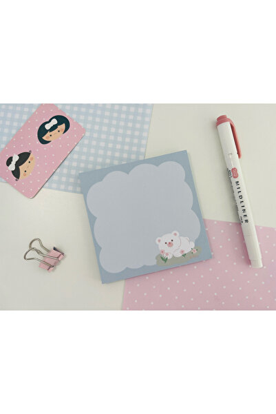 Efsu 10x10cm Mavi Beyaz Ayıcık Memopad/Notepad/Defter