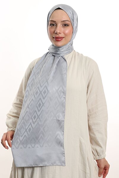 m moon scarf Υψηλής ποιότητας μοτίβο πλακιδίων μεταξένιο σάλι ζακάρ - ιταλικές ραφές, ασημί γκρι