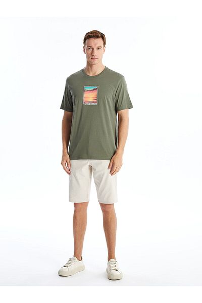 LC Waikiki LCW Herren-T-Shirt mit Rundhalsausschnitt, kurzärmlig, bedruckt, gekämmte Baumwolle