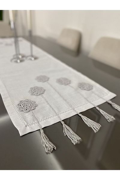 Parla Life Glitter Gardenia Runner with Knitted Motif 40x140 cm