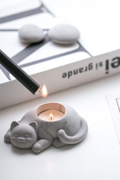 LALEZEN HOME Beton Kedi Mumluk Obje Dekor